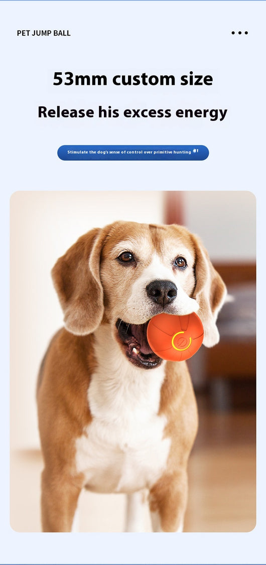 Upgraded blue electric jumping ball for pets with a yellow power button, made of chewable silicone, on a white pedestal. - Image 37