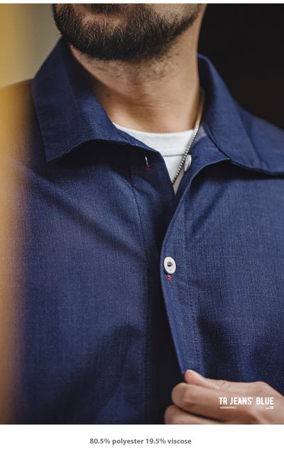 Camisa Denim Retro Americana de Tencel Imitación para Hombre - Image 12
