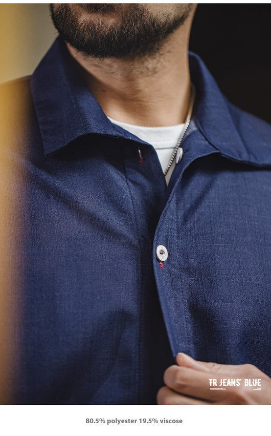 Camisa Denim Retro Americana de Tencel Imitación para Hombre - Image 12