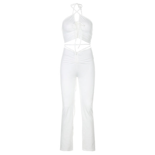 Conjunto Bandage Streetwear Azul Años 2000 - Top Halter y Pantalón Acampanado Cintura Alta - Image 2