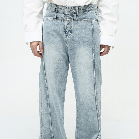 Jeans Retro Casual Americano con Efecto Desgastado