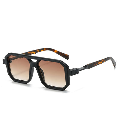 Black octagonal sunglasses with dark gray lenses and gold-colored temple accents, suitable for fashion wear. - Image 15
