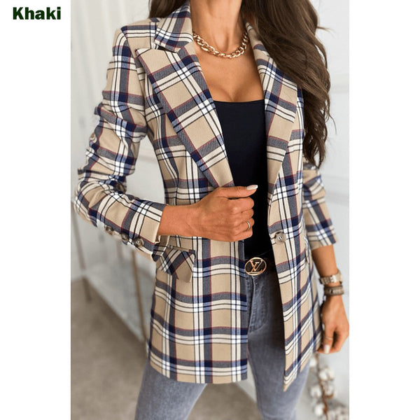 Blazer Cuadrillé Europeo para Mujer - Chaqueta Larga Elegante