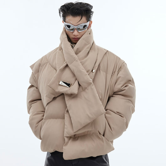 Abrigo Corto Acolchado con Cuello Elevado y Diseño de Bufanda en Plumón de Pato 90% - Image 11
