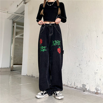 Jeans Rectos Vintage Rose Letters con Lavado Street Wash - Image 12