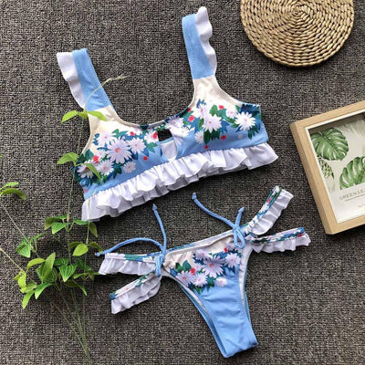 Bikini Dividido Estampado de Hojas para Mujer - Image 5