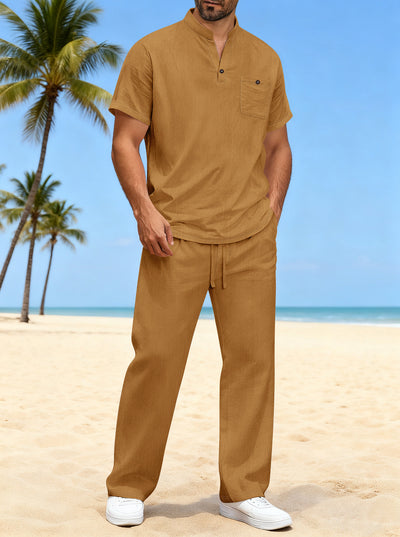 Camiseta Casual de Algodón y Lino para Hombre - Manga Corta Color Liso - Image 13