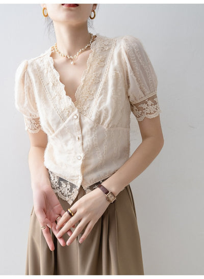 Blusa Elegante de Verano con Encaje y Manga Corta - Image 13