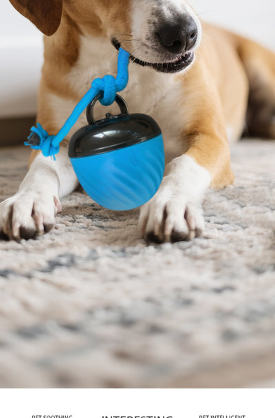 Red and black smart interactive pet toy ball with a textured swirl pattern and an attached red rope. - Image 31