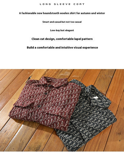 Abrigo Camisero de Lana Cuadros Houndstooth Hombros Caídos para Hombre - Image 13