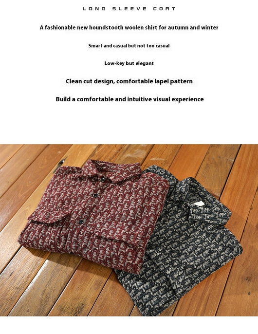 Abrigo Camisero de Lana Cuadros Houndstooth Hombros Caídos para Hombre - Image 13