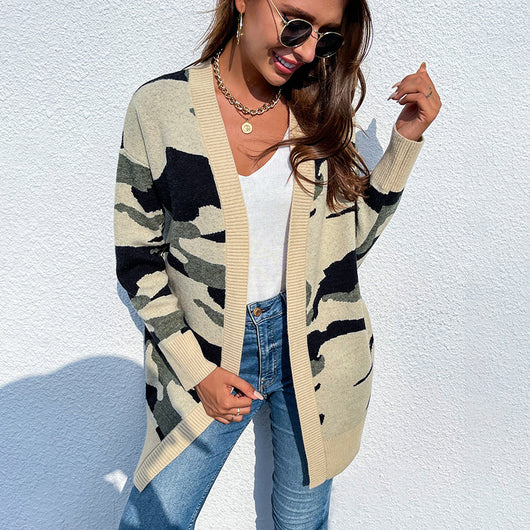 Cardigan Suéter Tejido Camuflaje para Mujer - Largo y Versátil - Image 3