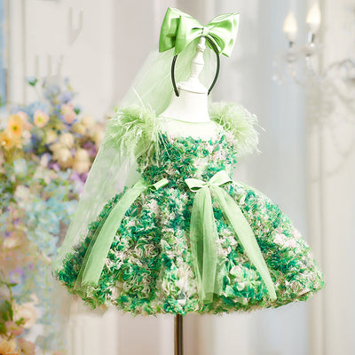 Vestido de Princesa Hada Verde con Mangas Abullonadas para Niñas - Image 4