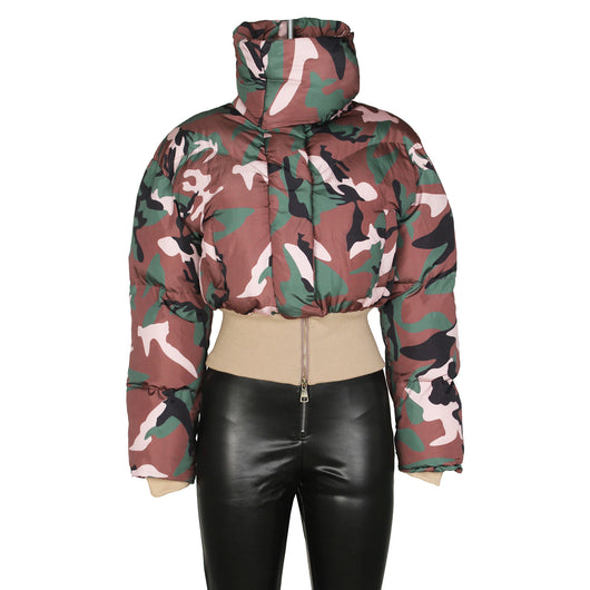 Chaqueta Corta de Algodón con Estampado Camuflaje Retro para Mujer - Image 5