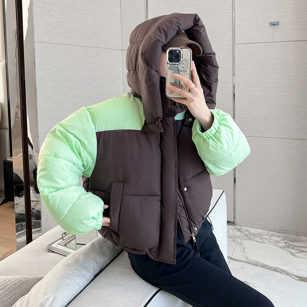 Chaqueta Corta de Algodón con Parches Contrastantes Gruesos para Mujer