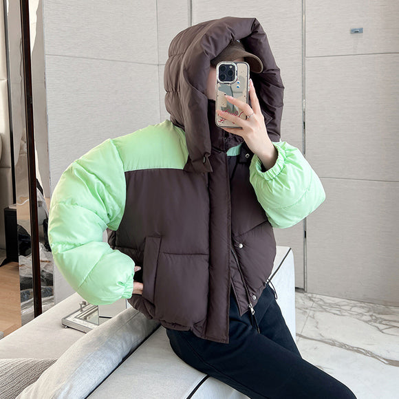 Chaqueta Corta de Algodón con Parches Contrastantes Gruesos para Mujer