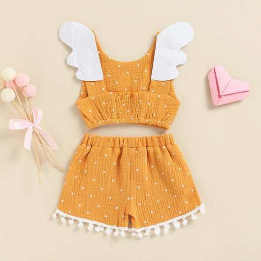 Conjunto de Shorts y Chaleco de Algodón Lino con Lunares para Niñas - Estilo Europeo - Image 4