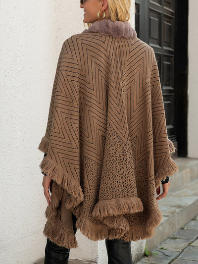 Poncho Capa Suéter de Lujo con Cuello de Lana y Borlas para Otoño e Invierno - Image 4