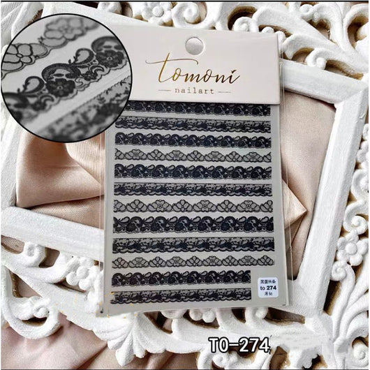 Calcomanías de Encaje en Relieve para Uñas Negro y Blanco - Image 16