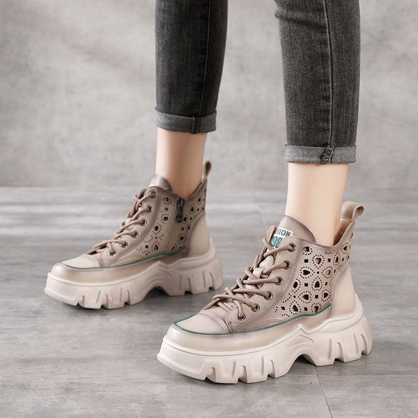 Botas Tobilleras de Cuero Perforado con Cordones