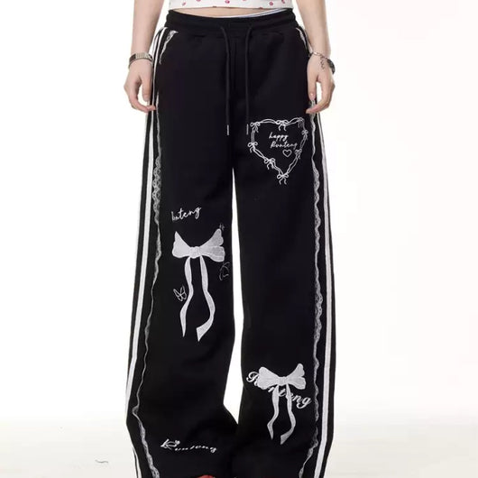 Pantalones Casuales de Verano con Cintura Elástica y Detalle de Moño de Encaje - Image 3