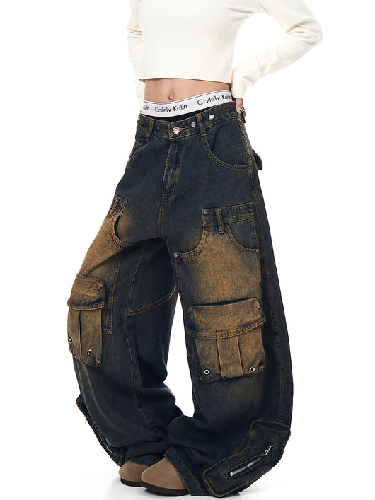 Pantalones Cargo Vintage Desgastados Multi-bolsillos Pierna Ancha Suelta - Image 19