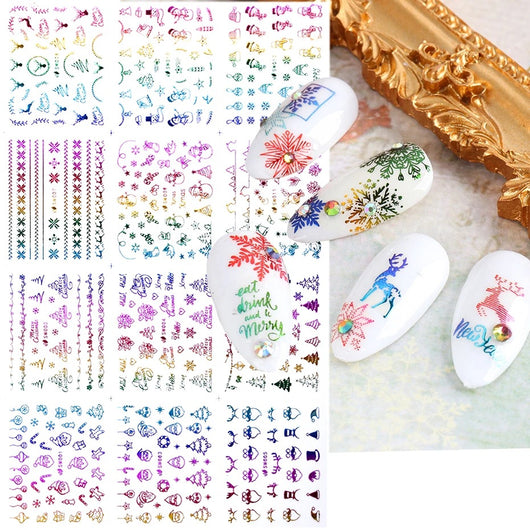 Stickers de Arte de Uñas Navideños con Láser - Diseño de Renos y Copos de Nieve - Image 6