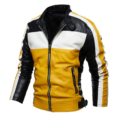 Chaqueta de Cuero Premium con Bloques de Color y Forro de Terciopelo - Image 17