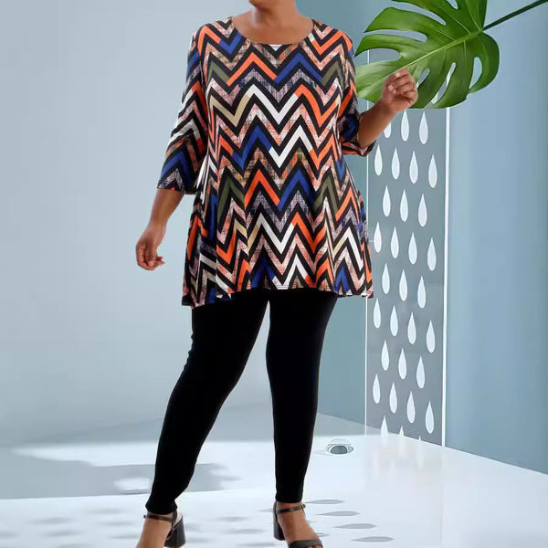 Blusa Casual Estampada Talla Grande Suelta Cuello Redondo