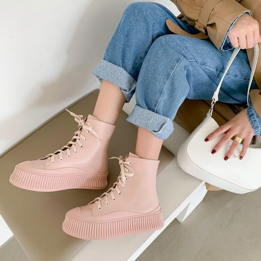 Botines Mujer Estilo Coreano Plataforma Gruesa Cordones Alto Casual - Image 10