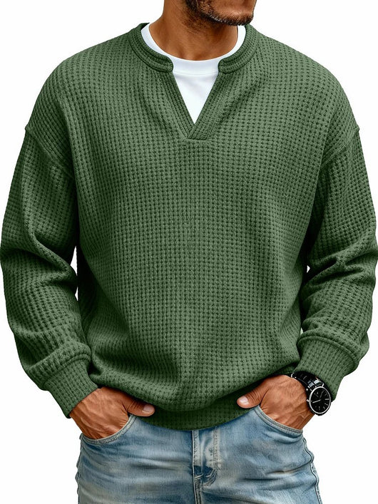 Sudadera Texturizada Cuello V para Hombre - Manga Larga Casual Versátil - Image 8