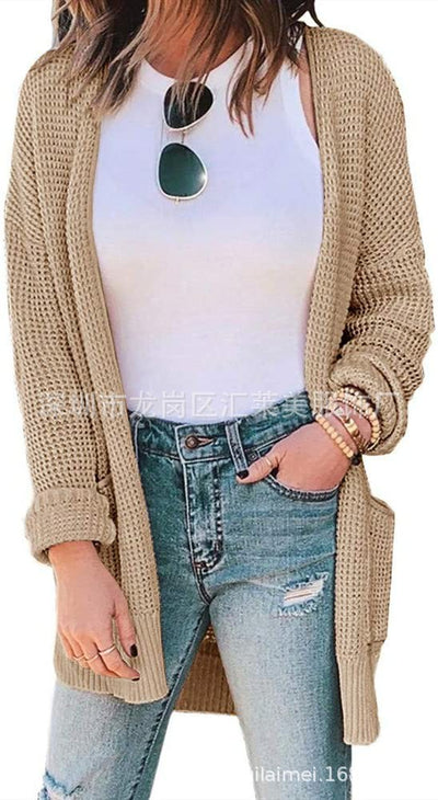 Cardigan Tejido Waffle con Bolsillos y Cuadros en Colores Lisos - Image 8