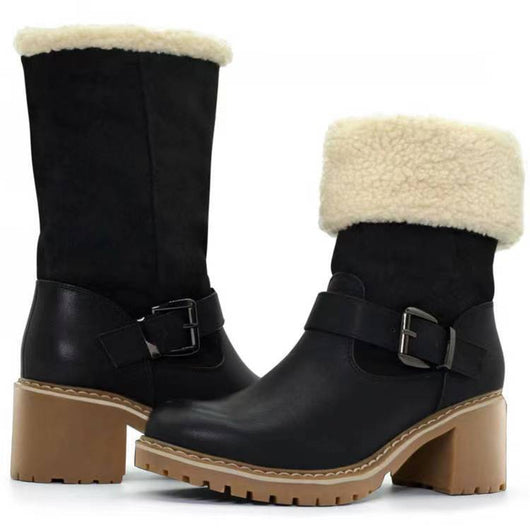 Botas Occidentales con Tacón Robusto y Hebilla para Mujer - Calidez Invernal - Image 14