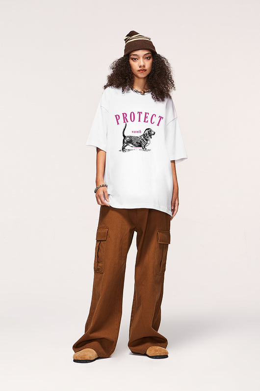 Camiseta Suelta Estampada con Diseño de Perro para Hombre - Image 14
