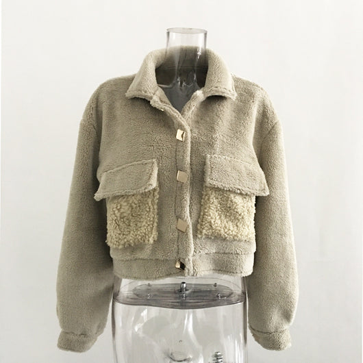 Chaqueta de Piel Sintética Cálida Estilo Europeo Verde Gris - Image 11