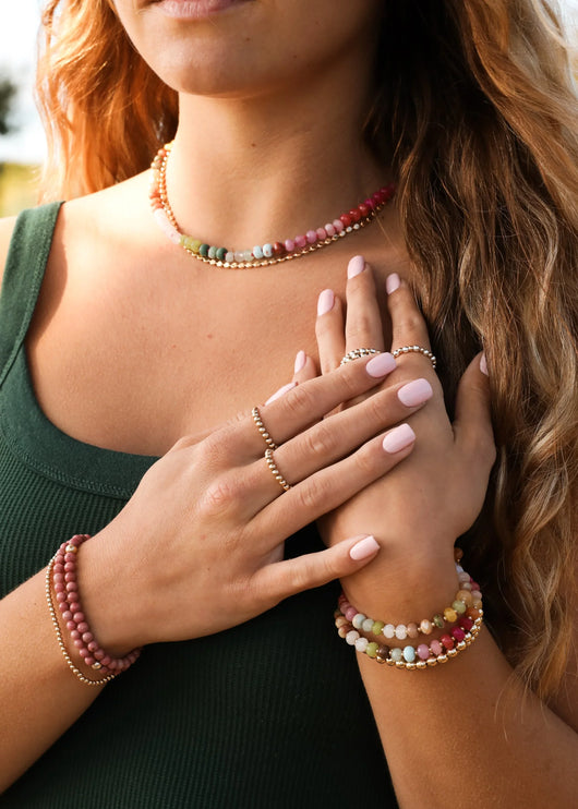 Colar de pedras preciosas naturais + fecho alternativo banhado a ouro 14K: Key West