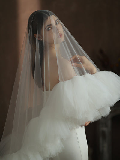 Velo Nupcial Voluminoso de Doble Capa - Blanco Elegante para Sesiones Fotográficas - Image 11