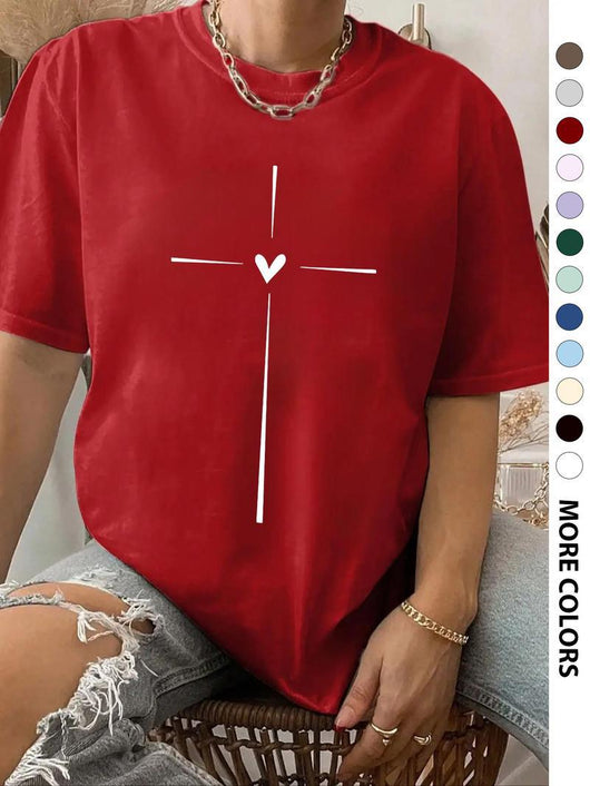Playera Gráfica Cuello Redondo con Estampado de Corazones Cruzados para Mujer - Image 21