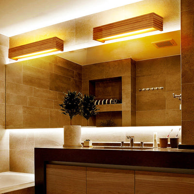 Espejo de Baño con Luz LED Frontal - Gabinete de Madera Nórdica Impermeable