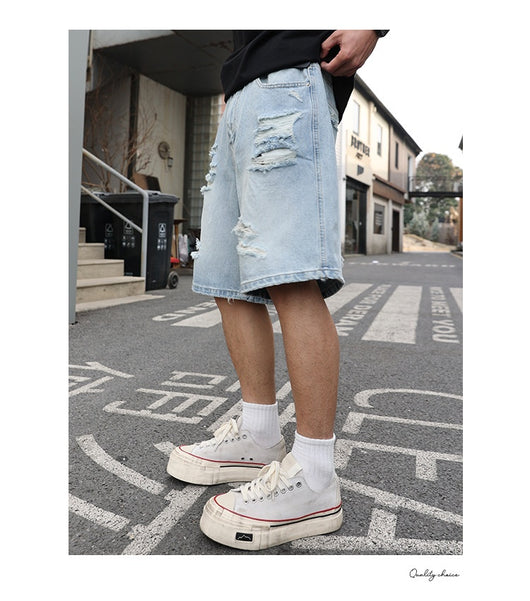 Shorts de Mezclilla Rotos Holgados Estilo Casual Desgastado - Image 10