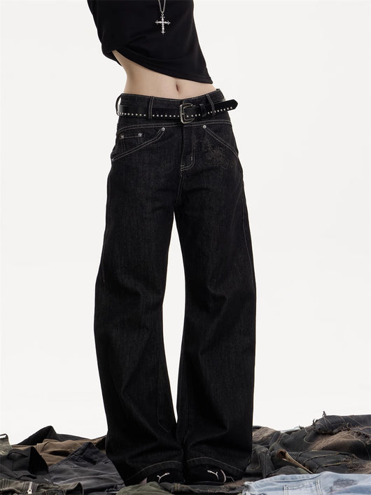 Jeans Rectos Retro Americanos Cintura Alta - Pantalones Casuales Holgados - Image 11