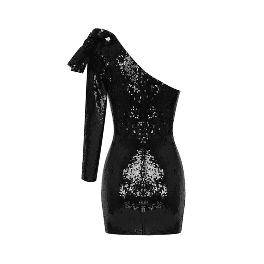 Vestido Envolvente de Lentejuelas con Hombro Descubierto y Manga Larga - Image 7