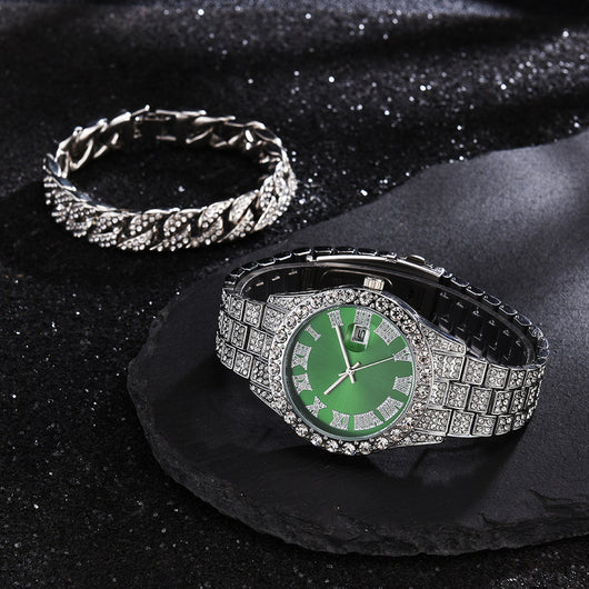 Reloj de Cuarzo con Banda de Acero y Diamantes Completos con Calendario - Image 31