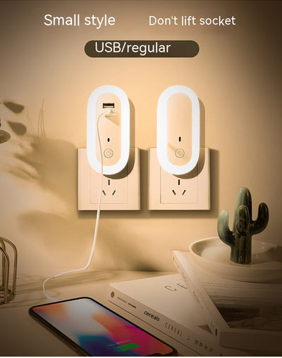 Lámpara Nocturna Ovalada con Puertos USB Duales, Control Remoto y Temporizador - Image 5