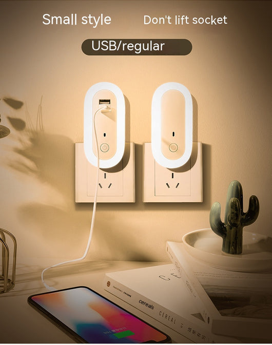 Lámpara Nocturna Ovalada con Puertos USB Duales, Control Remoto y Temporizador - Image 5