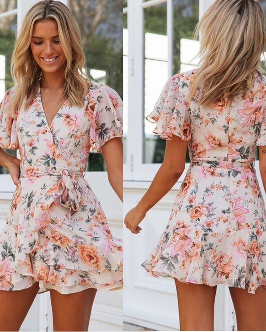 Vestido Bohemio Corto Escote V Estampado Sexy para Mujer - Image 3