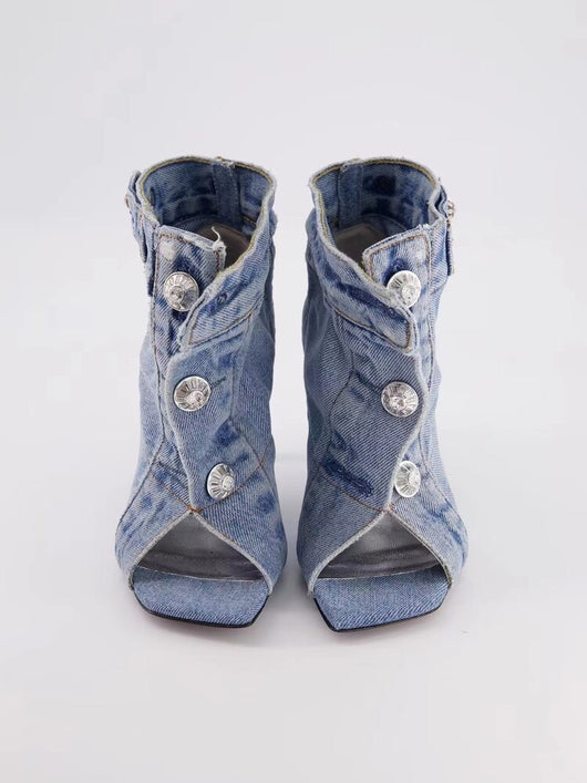 Botas Cortas de Tacón Alto con Remaches en Denim - Image 8