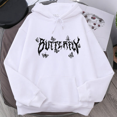 Sudadera Holgada Gótica con Mariposa y Letras para Parejas - Image 2
