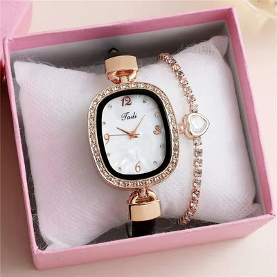 Conjunto Reloj Pulsera Mujer Cuarzo con Cinturón Mármol y Cristales - Image 11