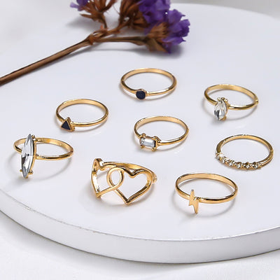 Anillos Bohemios Corazón Amor Rayo Zircón - Set de 8 Piezas - Image 12